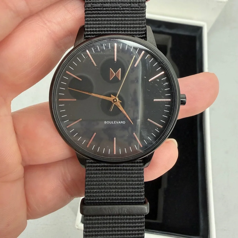 MVMT Boulevard Black Rose‎ Gold Women's Watch MB01-BL 38mm Nylon Strap Box